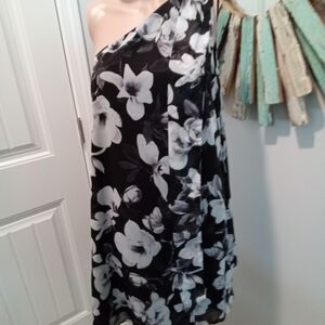 Express Size S One Shoulder Semi-Formal Black and White Floral Mini Dress NWT